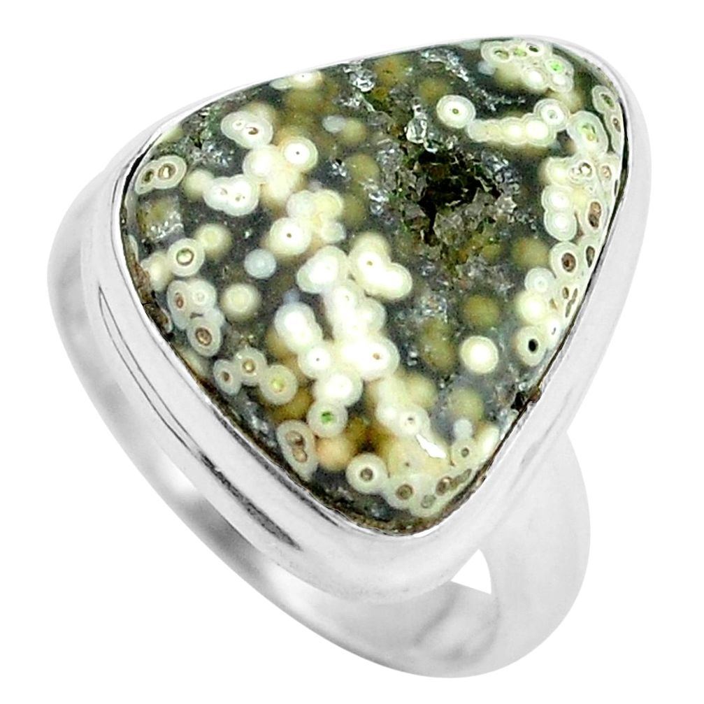 Natural green ocean sea jasper (madagascar) 925 silver ring size 7 d28964