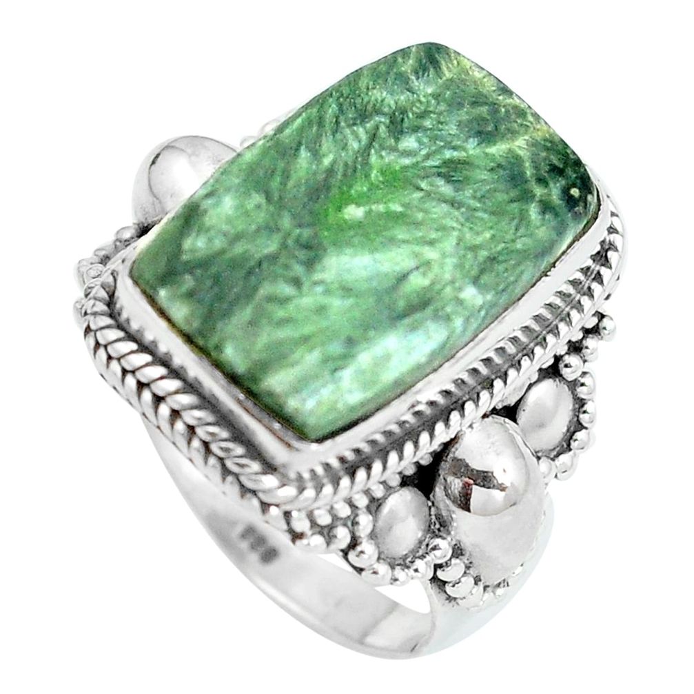 Natural green seraphinite (russian) 925 silver ring jewelry size 8 d28975