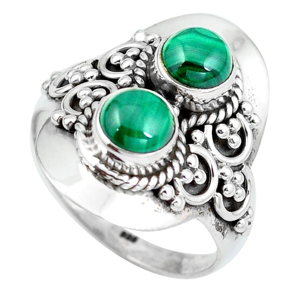 925 silver natural green malachite (pilot's stone) round ring size 8.5 d28976