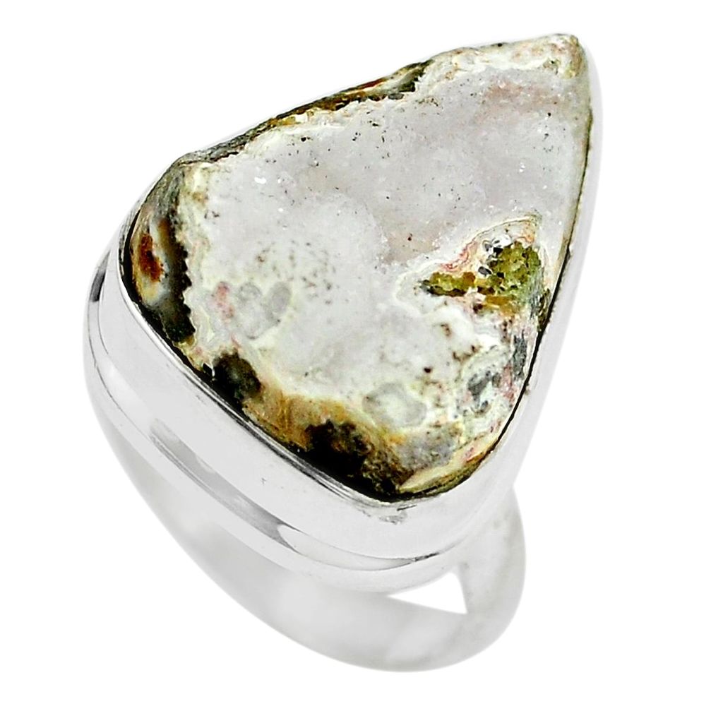 Ocean druzy pear shape 925 sterling silver ring jewelry size 7.5 d28984