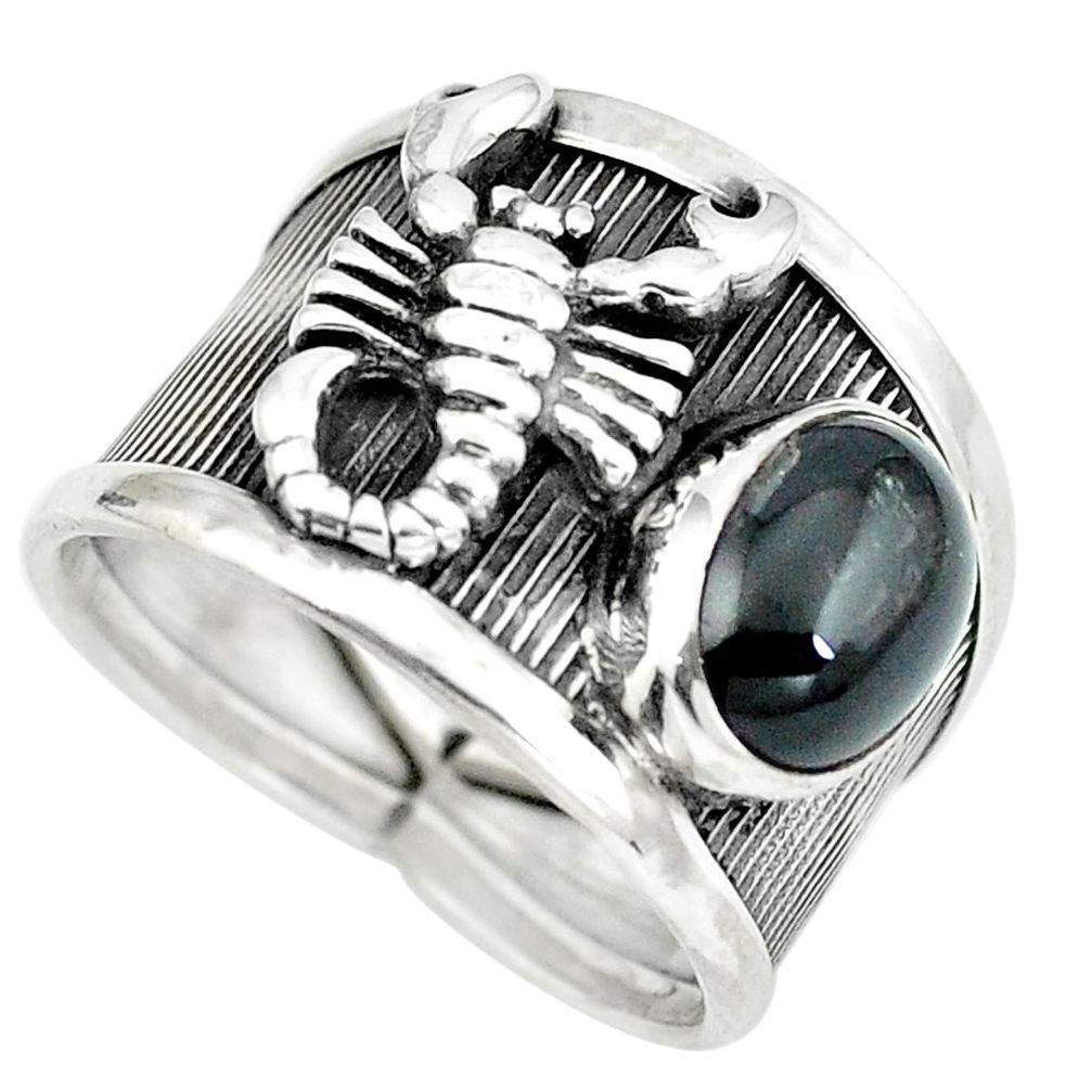 Natural rainbow obsidian eye 925 silver scorpion charm ring size 6.5 d28986