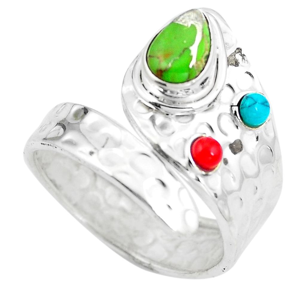 925 silver green copper turquoise coral adjustable ring size 11 d29000