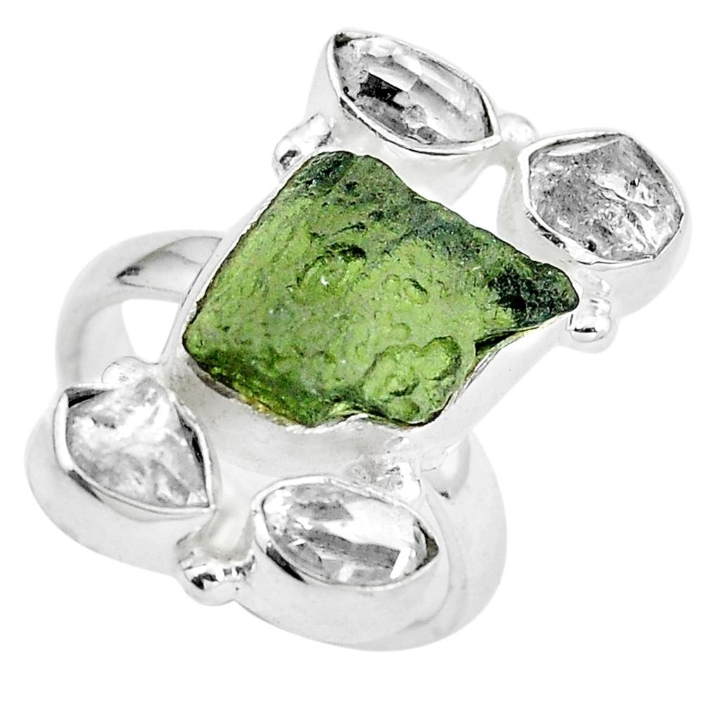 Natural green moldavite (genuine czech) 925 silver ring size 6.5 d29001