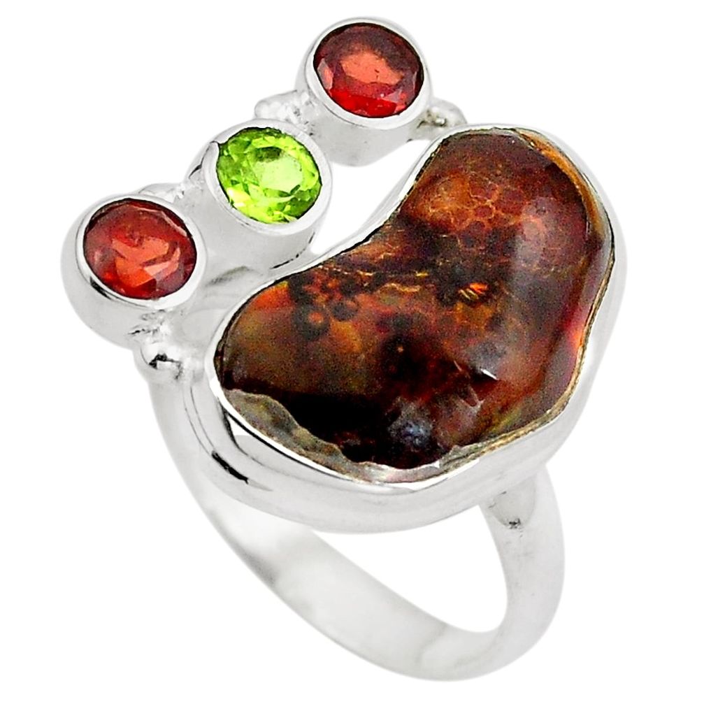 Natural multi color mexican fire agate peridot 925 silver ring size 6 d29008