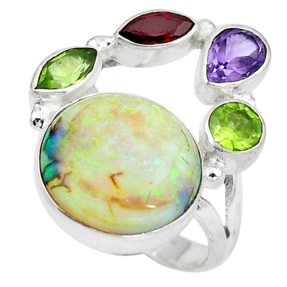 Multi color sterling opal amethyst 925 sterling silver ring size 5.5 d29010