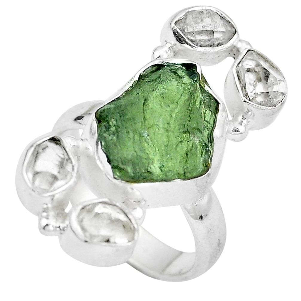 Natural green moldavite (genuine czech) 925 silver ring size 7 d29018