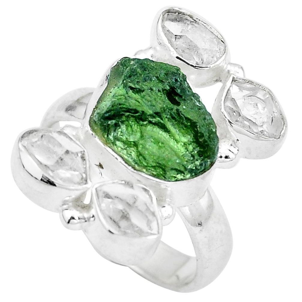 Natural green moldavite (genuine czech) 925 silver ring size 7 d29019