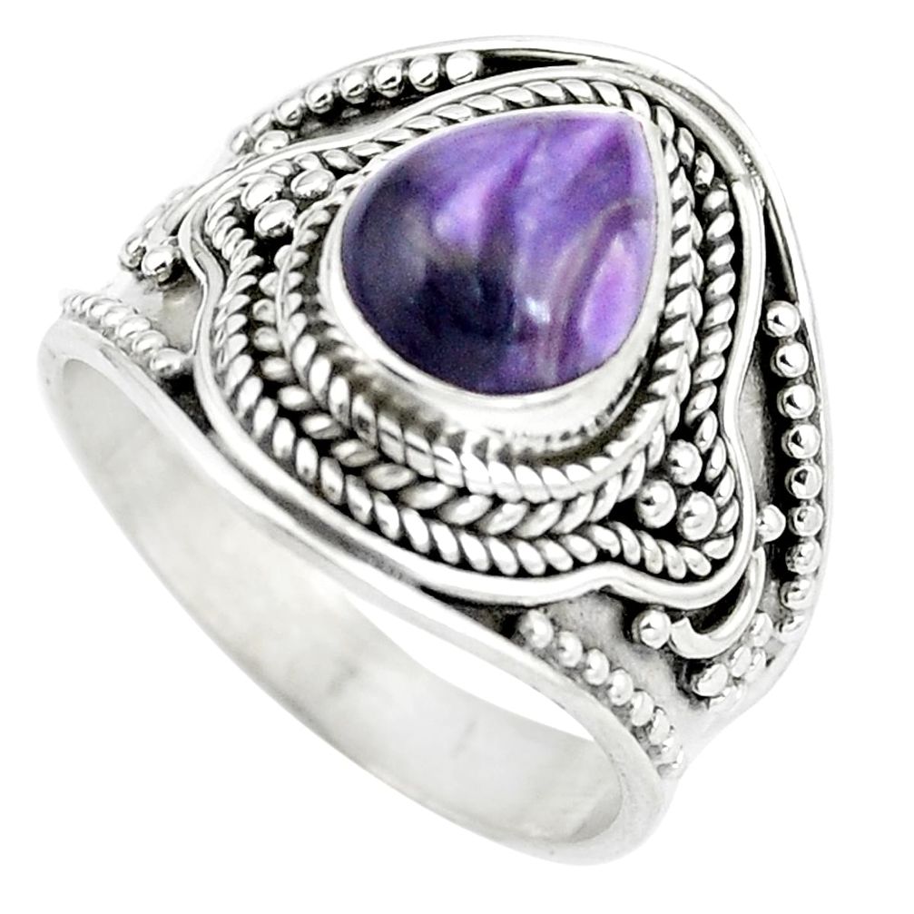 Natural purple charoite (siberian) 925 silver ring jewelry size 7.5 d29039
