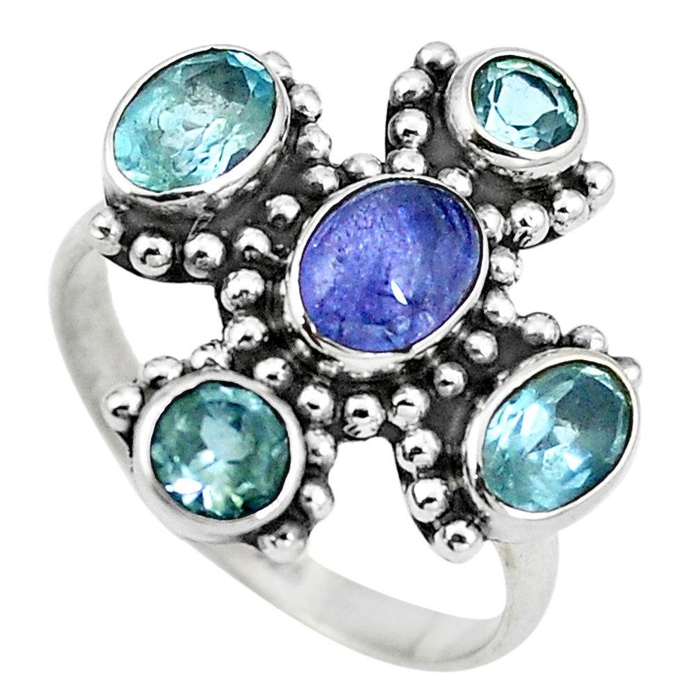 Natural blue tanzanite topaz 925 sterling silver ring jewelry size 7 d29068