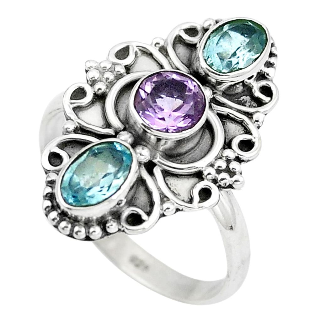 Natural blue topaz purple amethyst 925 sterling silver ring size 7 d29071