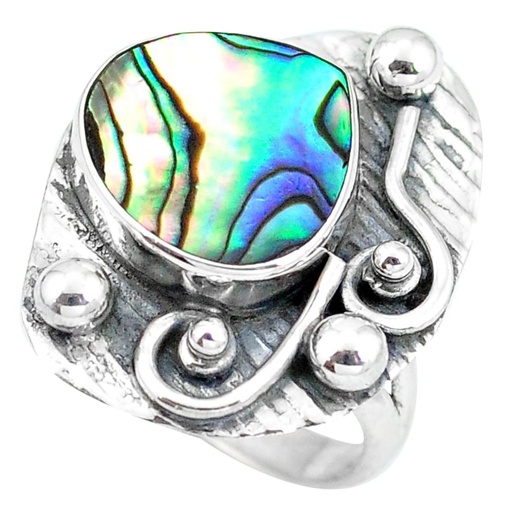 Natural green abalone paua seashell 925 silver ring jewelry size 8 d29081