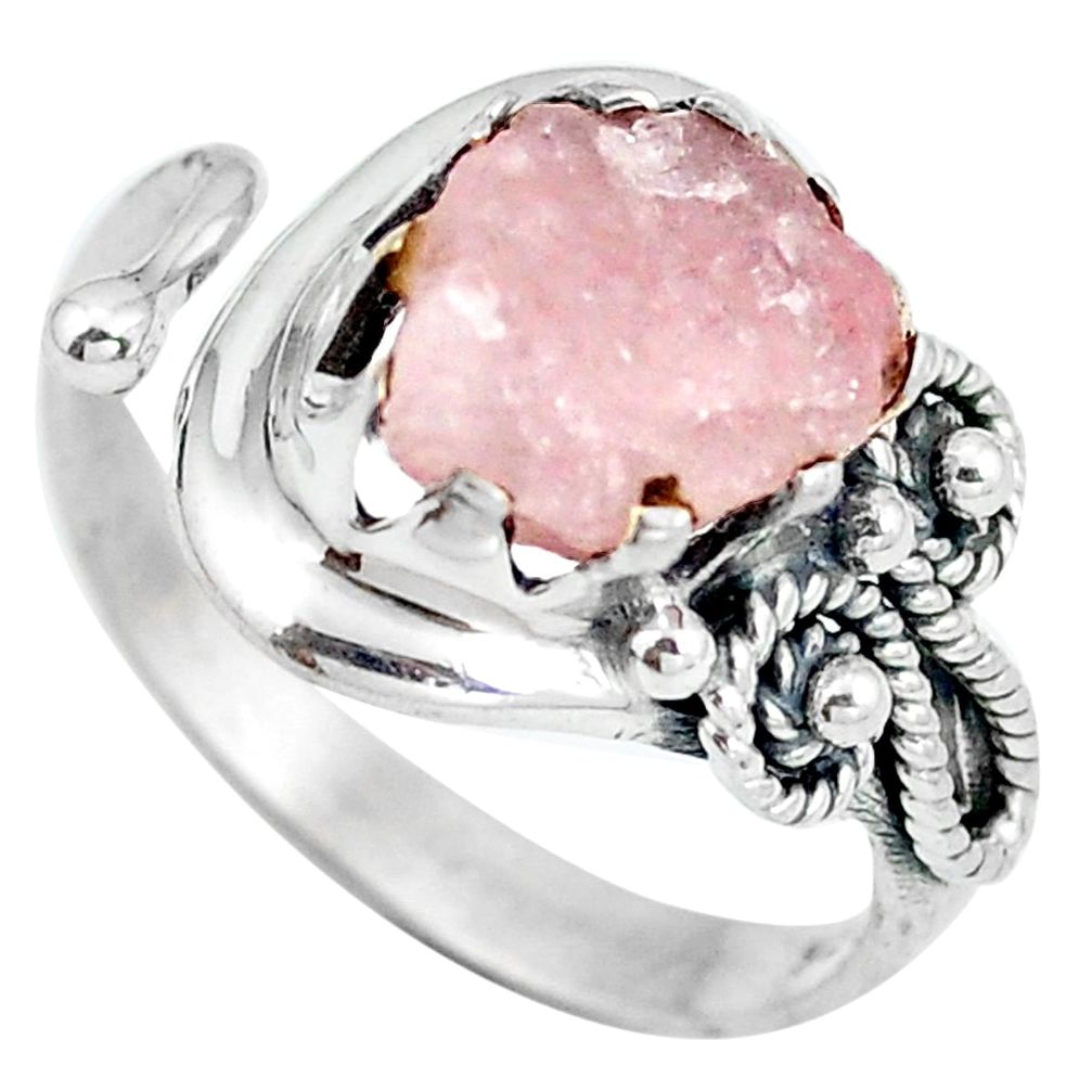 Natural pink morganite rough 925 silver adjustable ring size 7.5 d29088