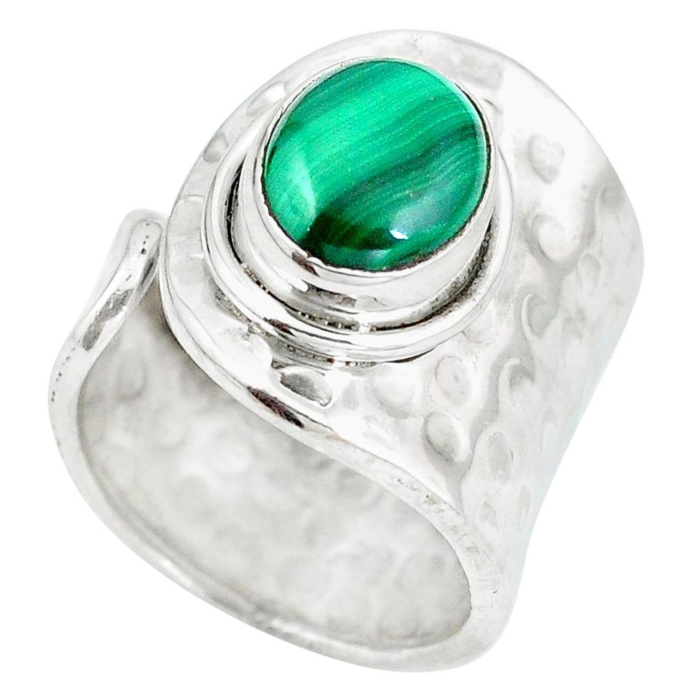 Natural malachite (pilot's stone) 925 silver adjustable ring size 5.5 d29093