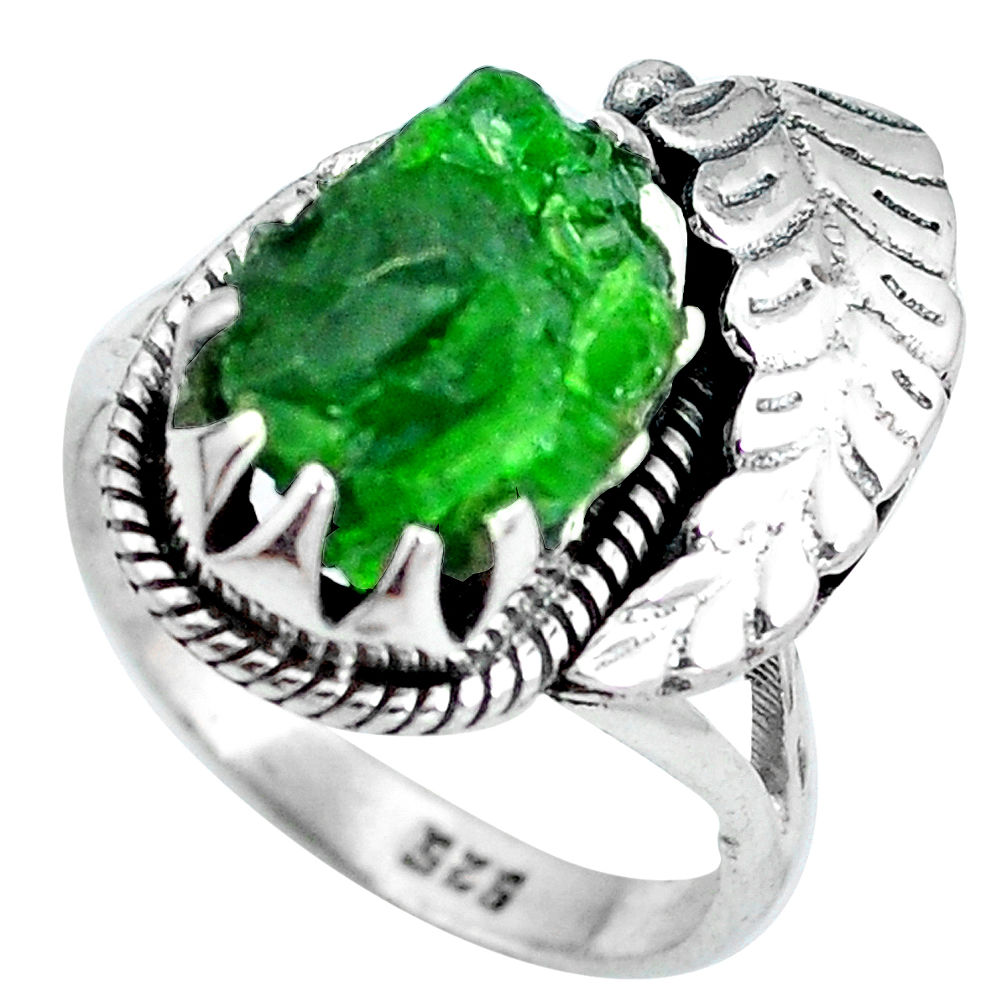 Green chrome diopside rough fancy 925 sterling silver ring size 7.5 d29098