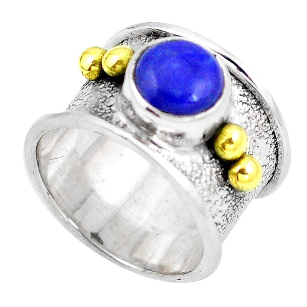 Natural blue lapis lazuli 925 silver 14k gold ring jewelry size 5.5 d29099