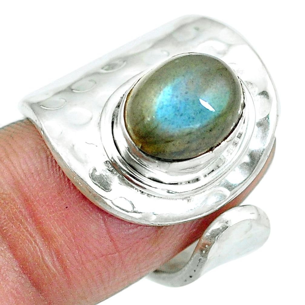 925 silver natural blue labradorite oval shape adjustable ring size 5 d29100