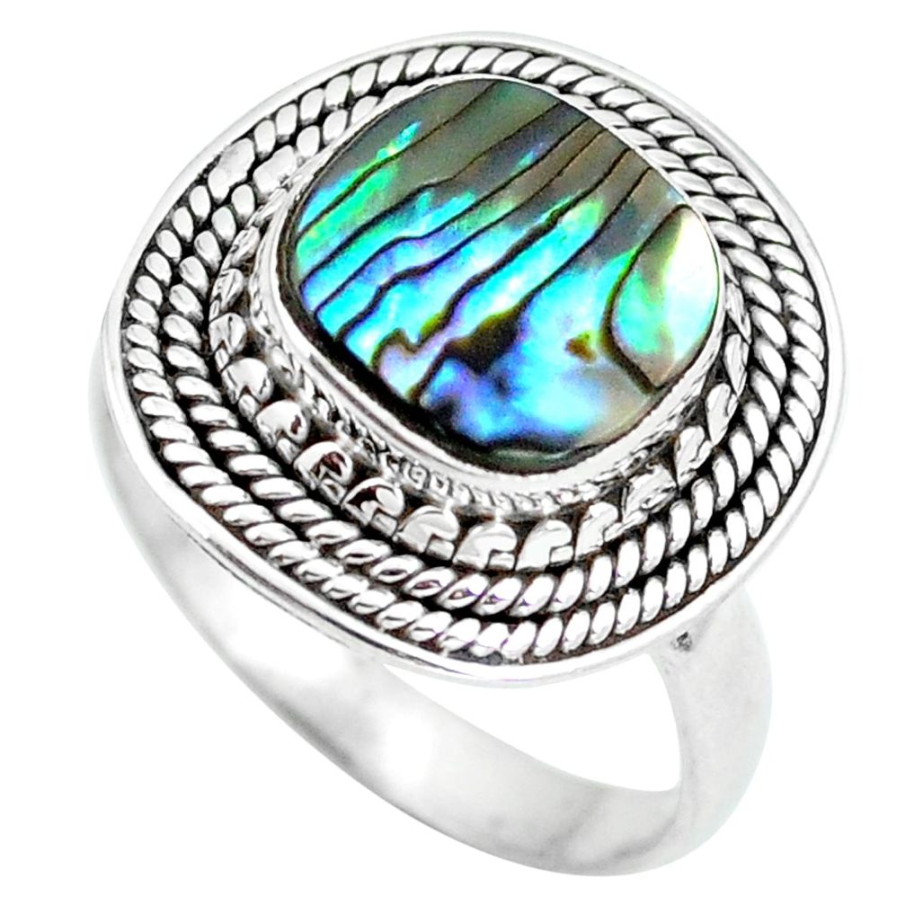 Natural green abalone paua seashell 925 silver ring jewelry size 8.5 d29101