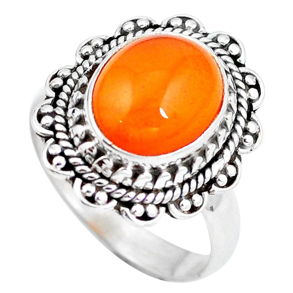 Natural orange cornelian (carnelian) 925 silver ring jewelry size 7 d29107