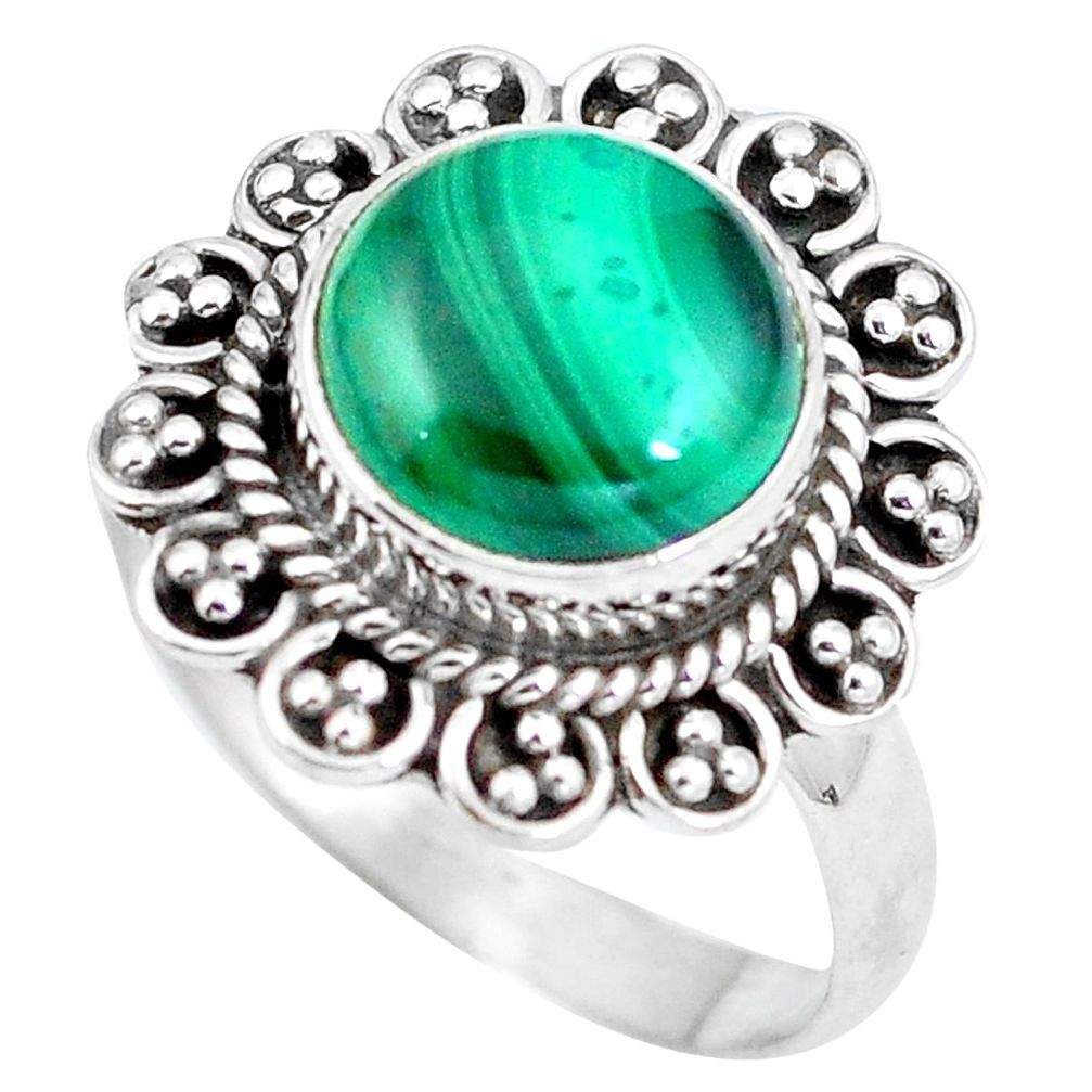 Natural green malachite (pilot's stone) 925 silver ring size 8.5 d29114