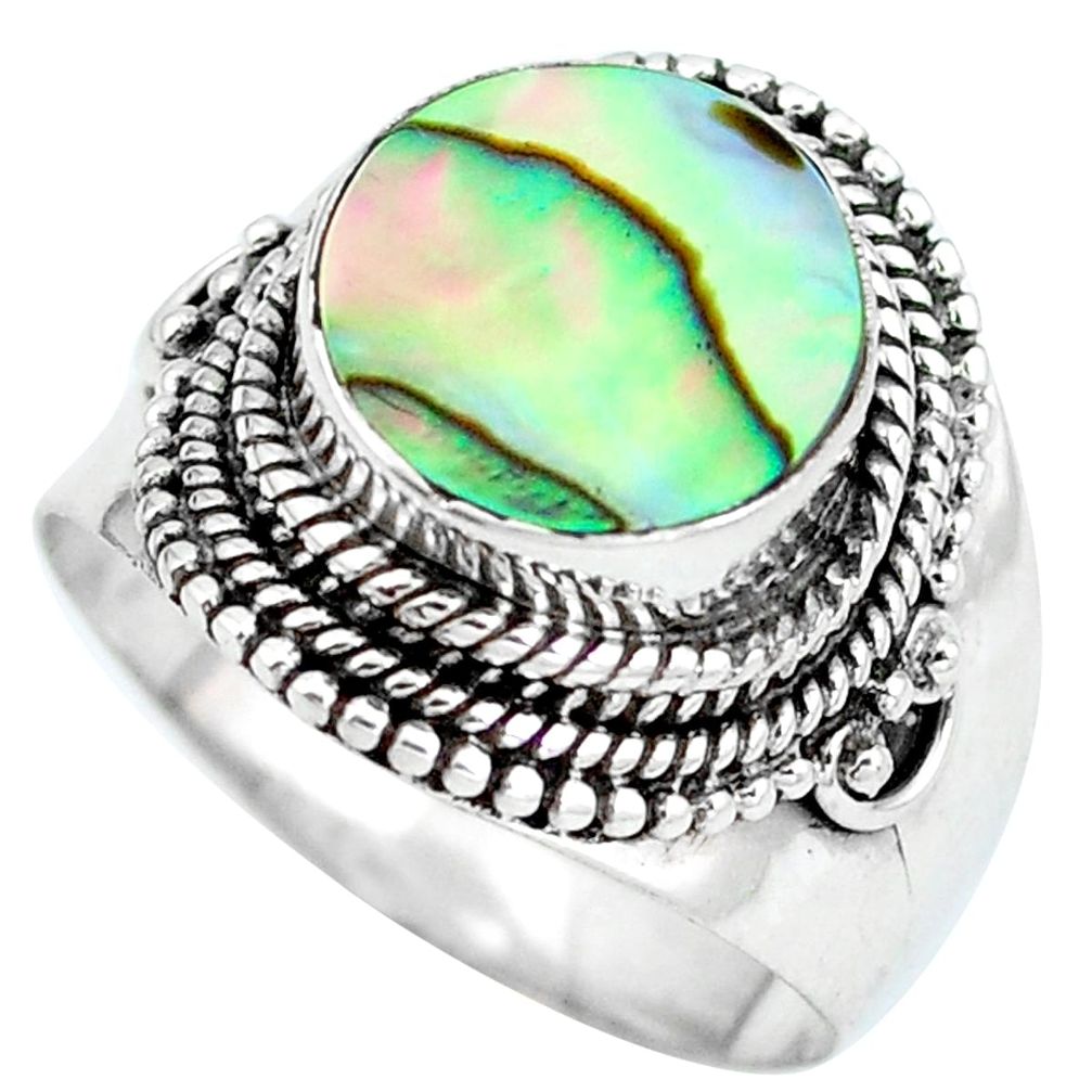 925 sterling silver natural green abalone paua seashell ring size 7 d29120