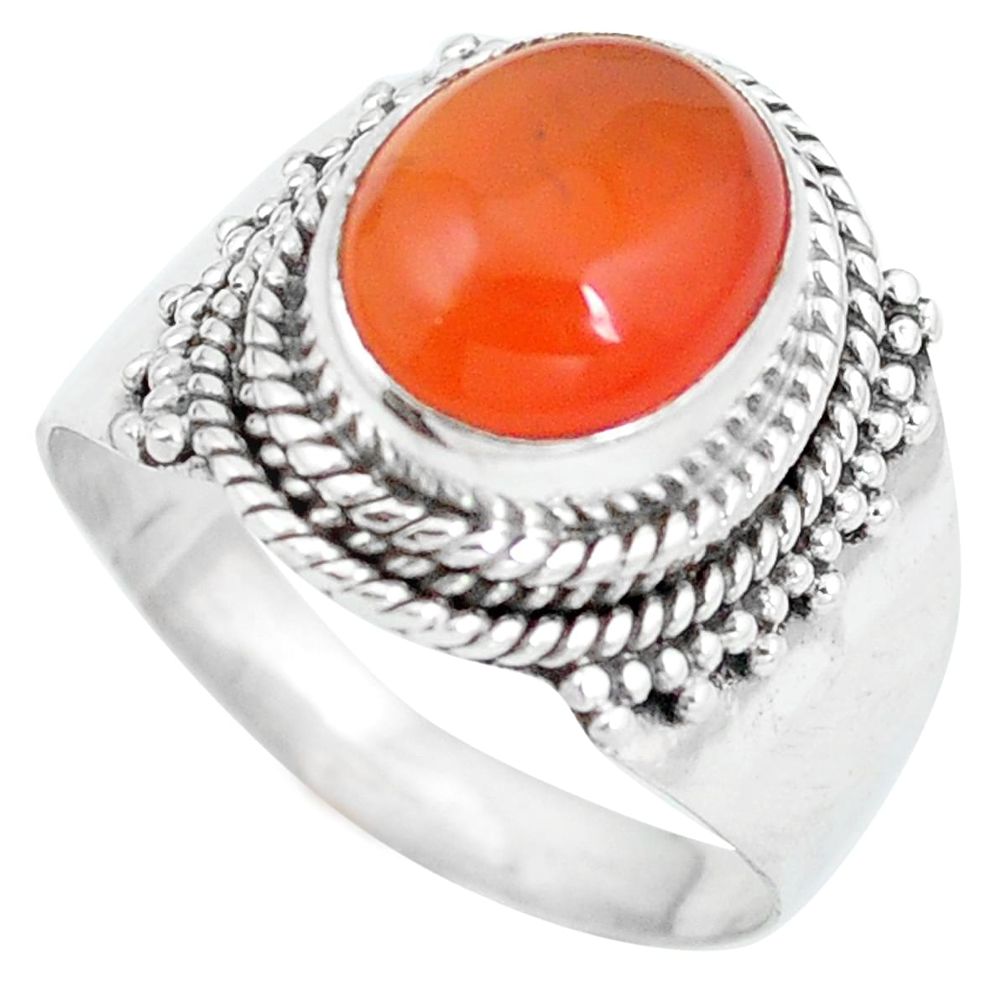 Natural orange cornelian (carnelian) 925 silver ring jewelry size 7.5 d29125