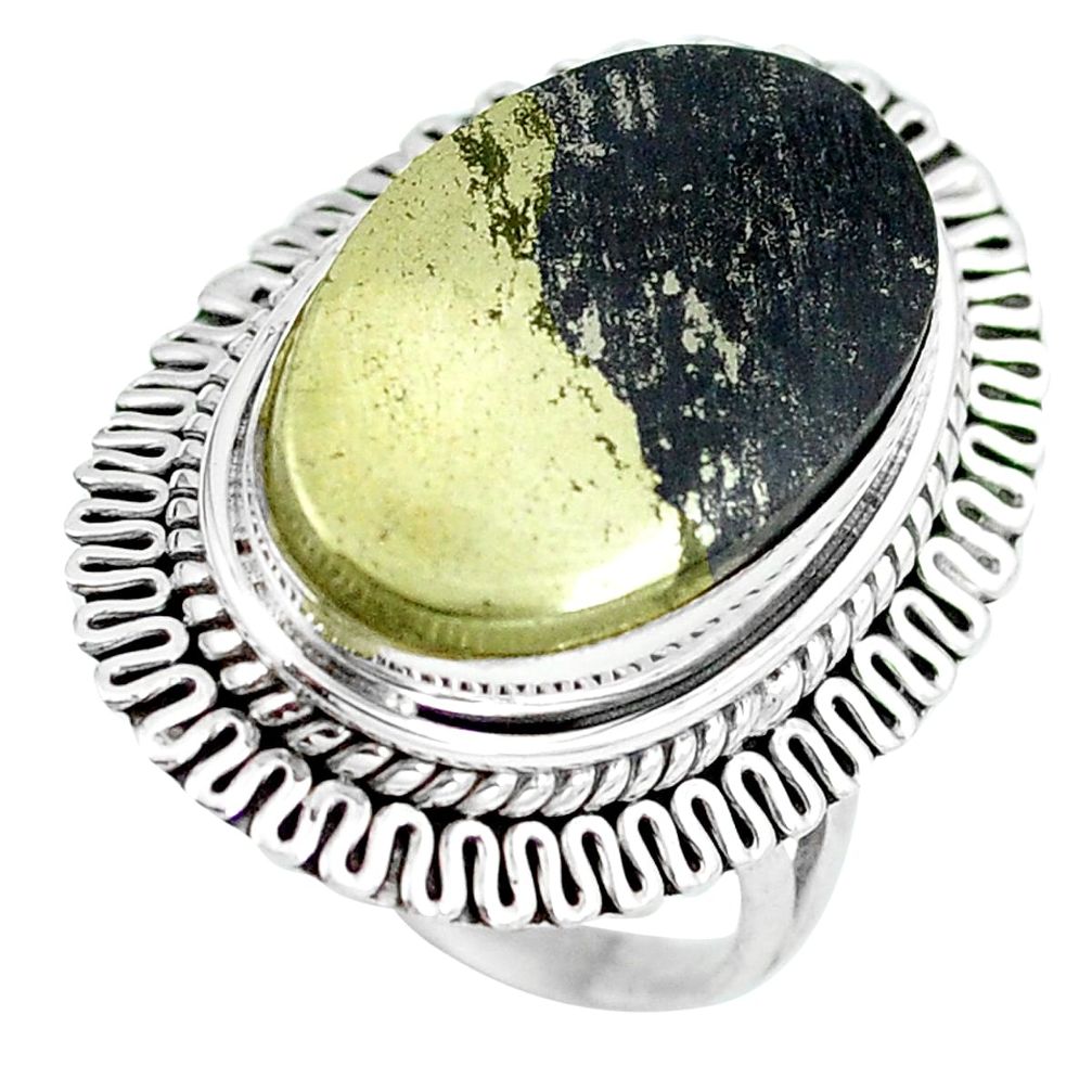 Natural bronze pyrite in magnetite (healer's gold) 925 silver ring size 6 d29126