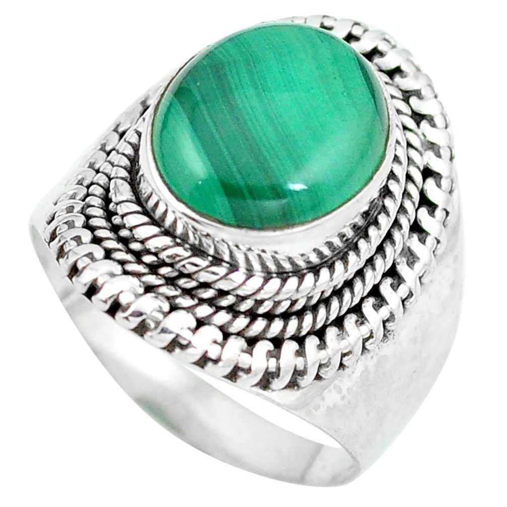 Natural green malachite (pilot's stone) 925 silver ring jewelry size 8 d29127