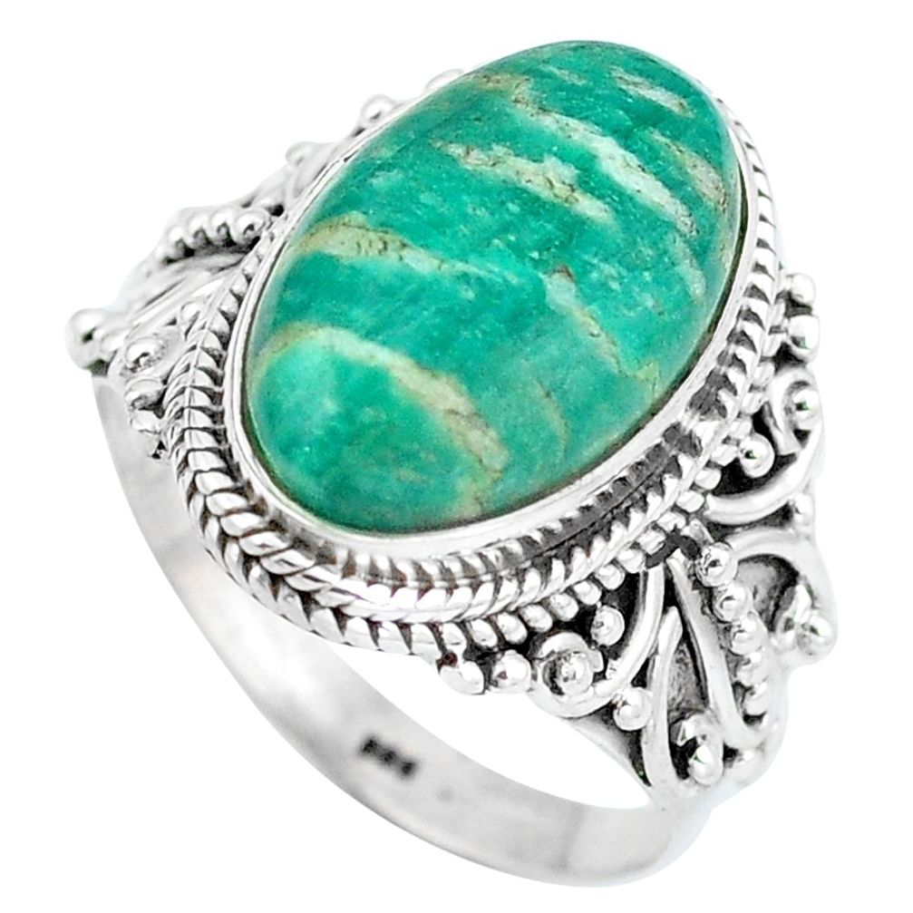 Natural green amazonite (hope stone) 925 silver ring jewelry size 8 d29130