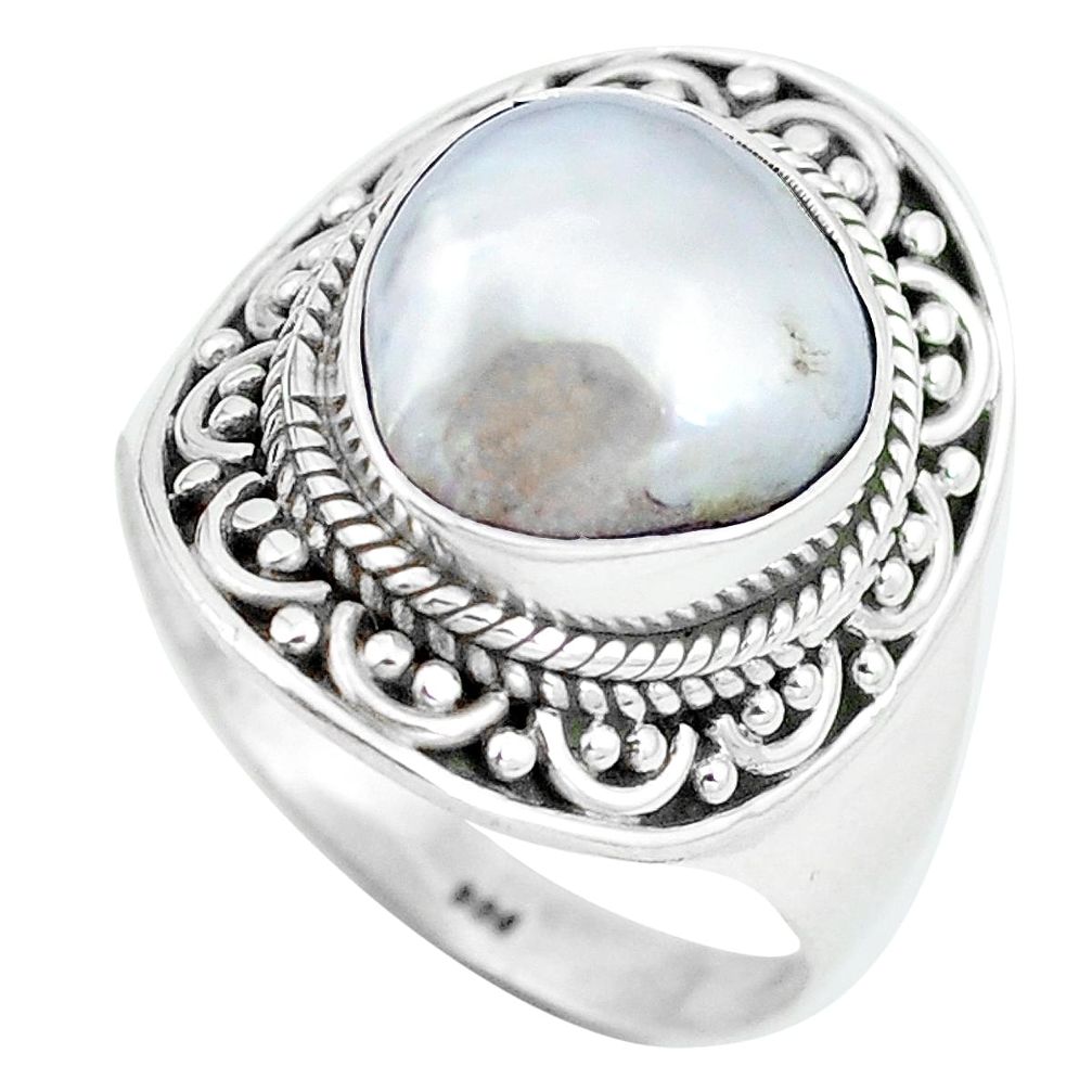 925 sterling silver natural white pearl fancy shape ring jewelry size 8.5 d29137