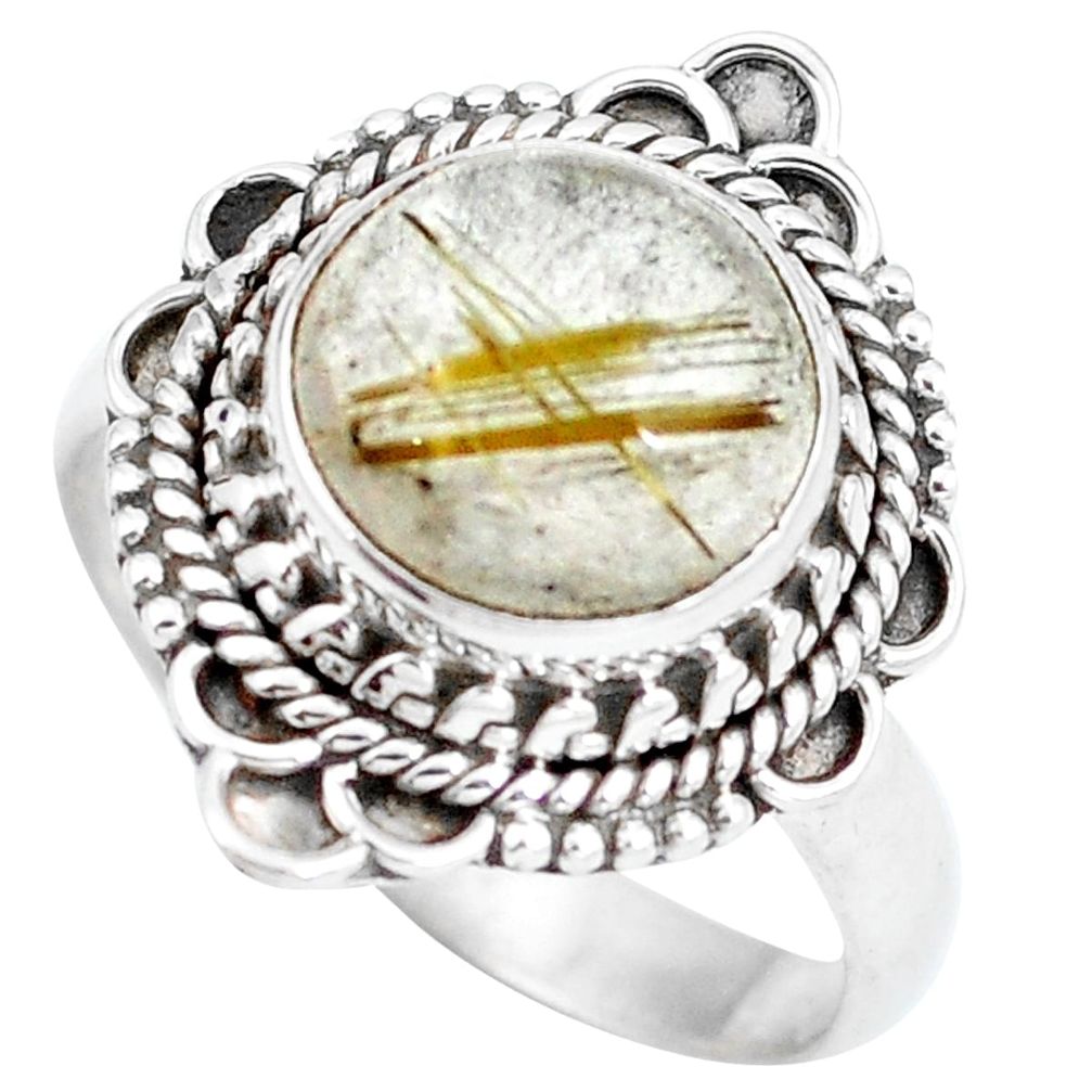 Natural golden tourmaline rutile 925 silver ring jewelry size 8.5 d29138