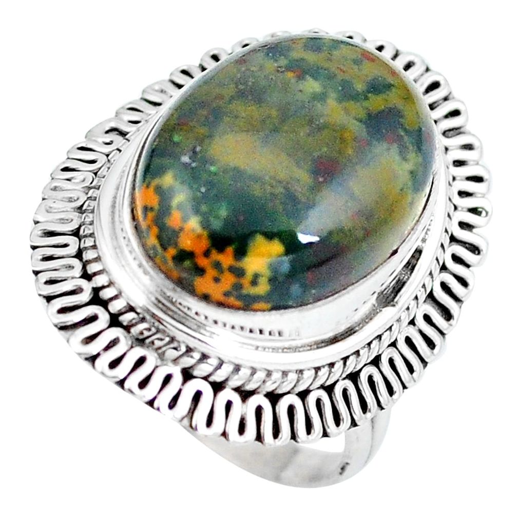 925 silver natural green bloodstone african (heliotrope) ring size 7 d29140