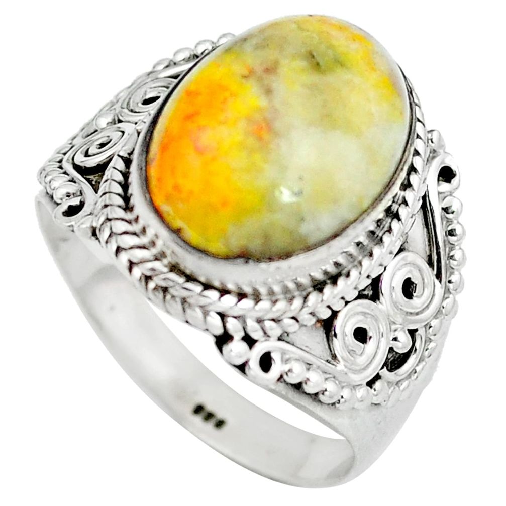 925 silver natural yellow bumble bee australian jasper ring size 8 d29144