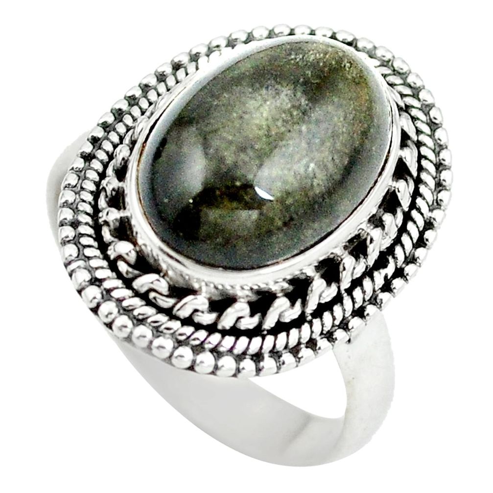 Natural black obsidian eye 925 sterling silver ring jewelry size 7.5 d29151