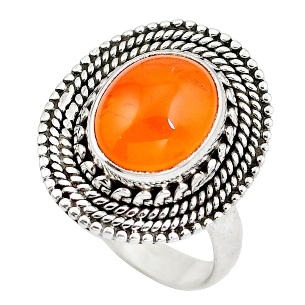 925 silver natural orange cornelian (carnelian) oval ring size 8 d29156