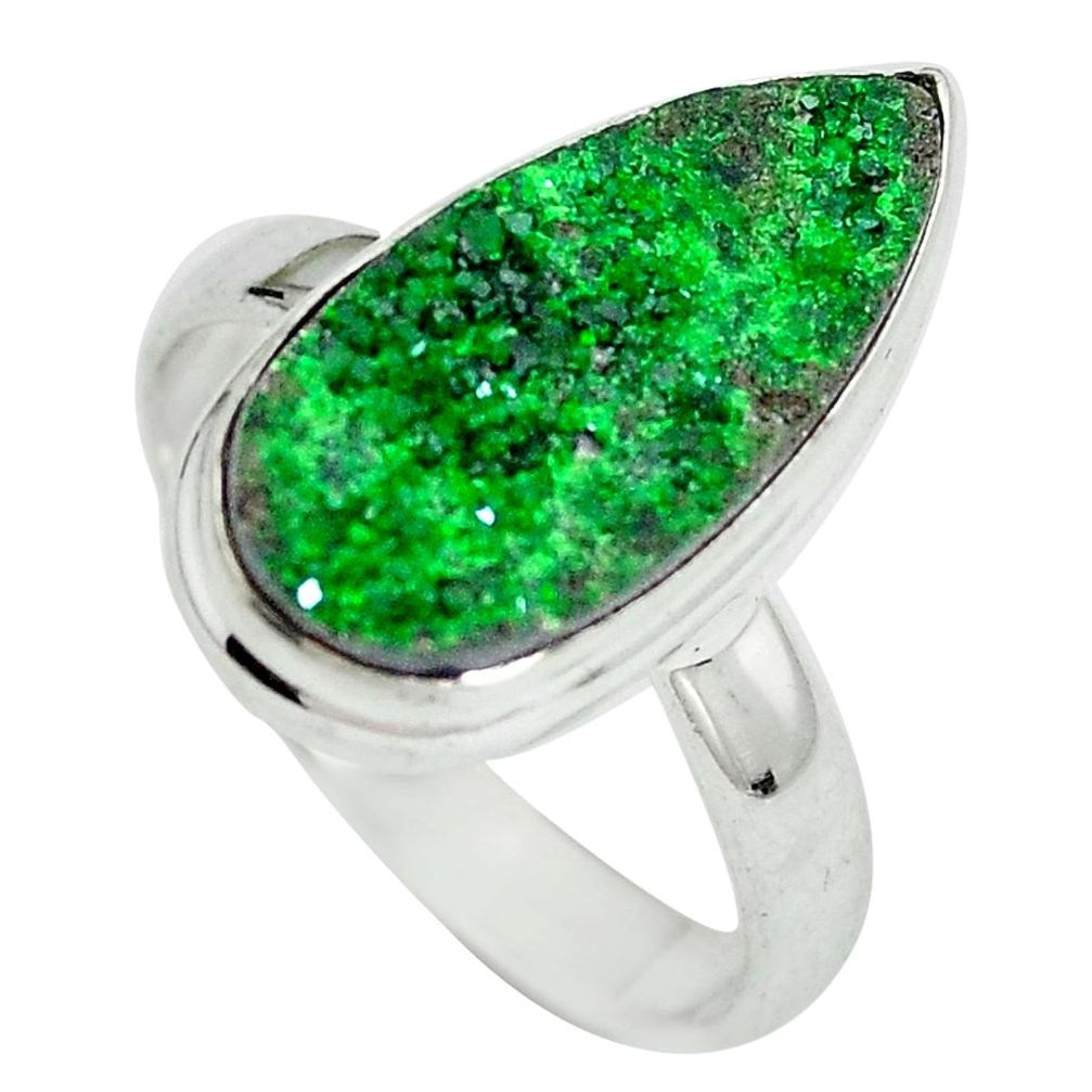 Natural green grass garnet pear 925 sterling silver ring size 9 d29165