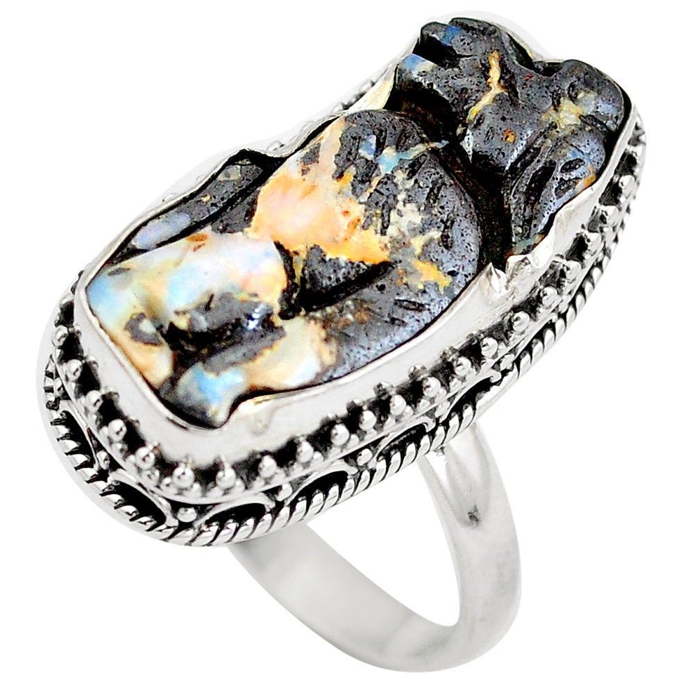 Natural brown boulder opal carving 925 silver ring jewelry size 8.5 d29166