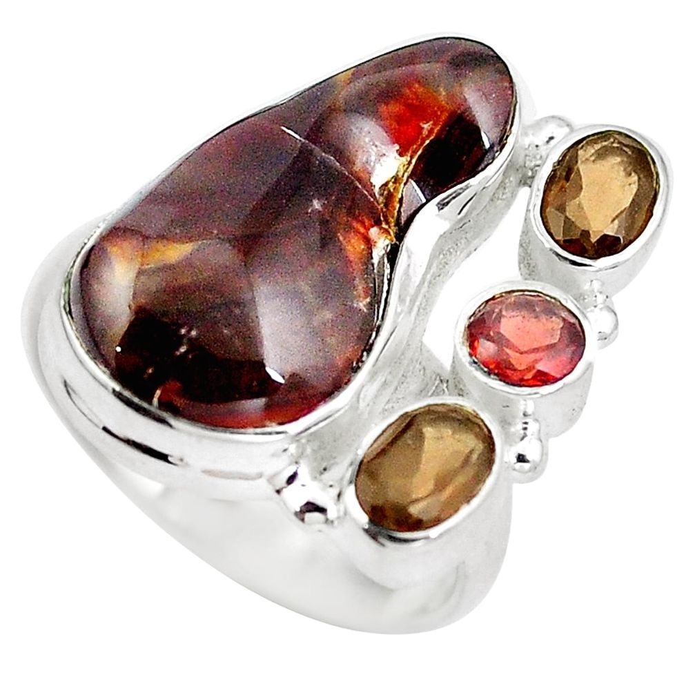 Natural multi color mexican fire agate 925 silver ring size 7.5 d29171