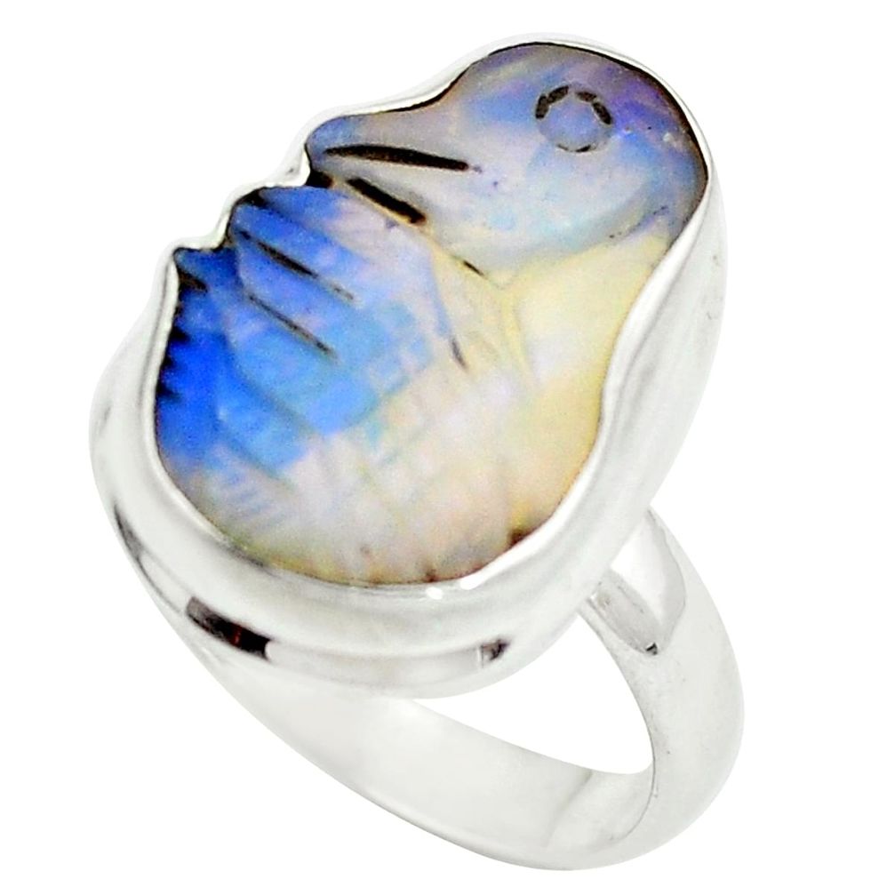 Natural blue boulder opal carving 925 sterling silver ring size 6 d29172