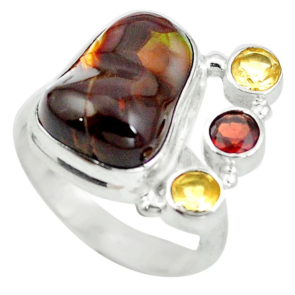 Natural multi color mexican fire agate peridot 925 silver ring size 8 d29173