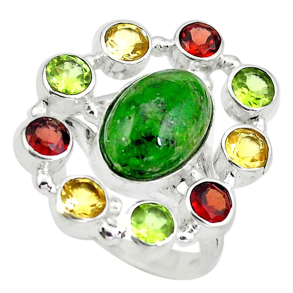 Natural green chrome diopside citrine peridot 925 silver ring size 7.5 d29174