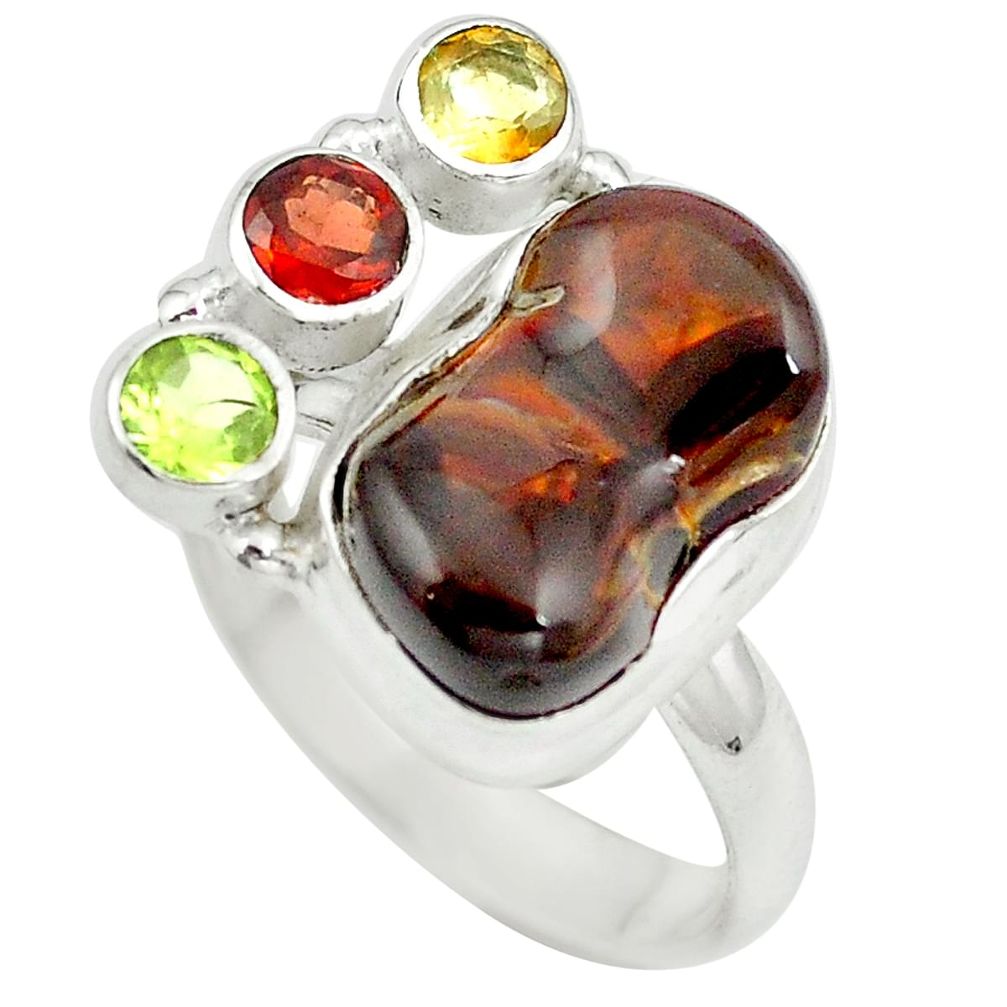 925 silver natural multi color mexican fire agate peridot ring size 7 d29175