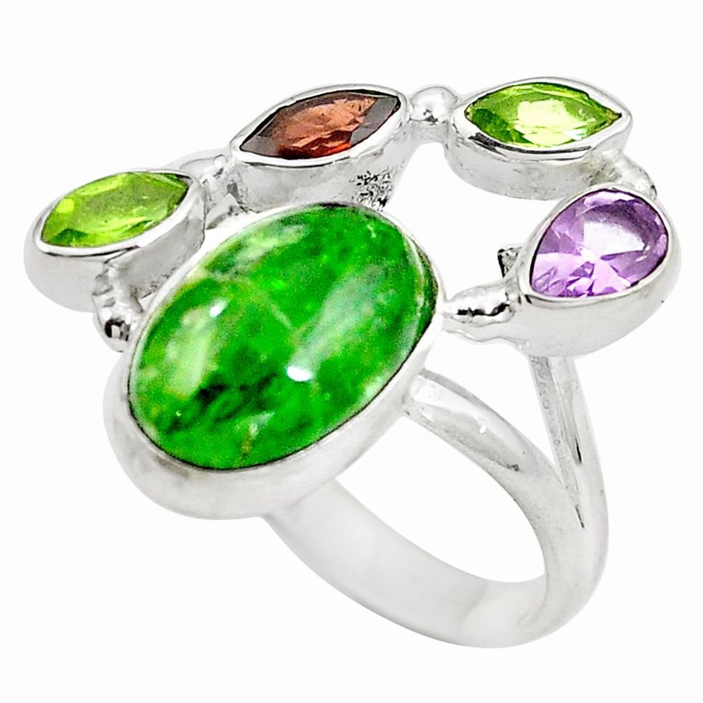 Natural green chrome diopside amethyst 925 silver ring size 8 d29201