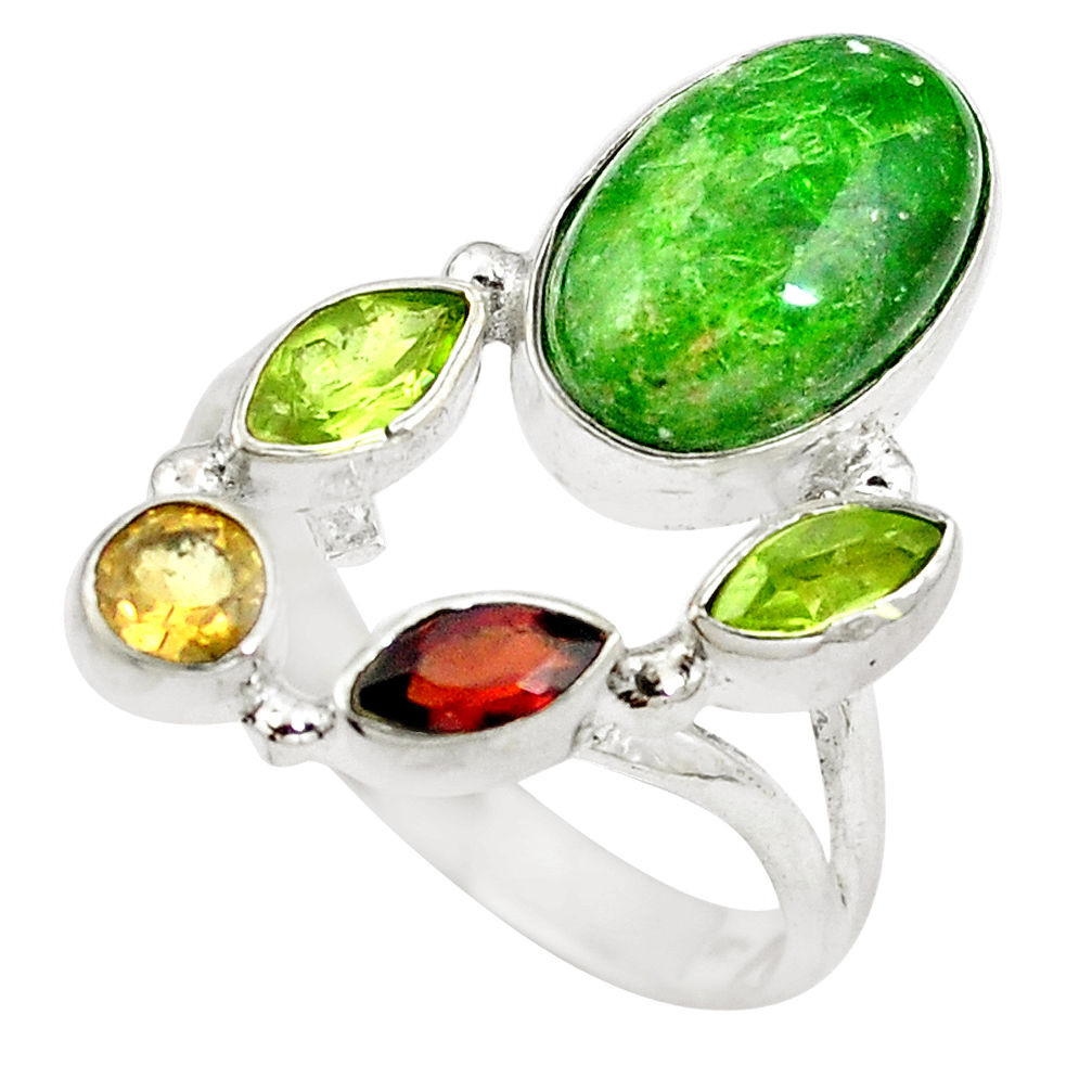 Natural green chrome diopside yellow citrine 925 silver ring size 8 d29202