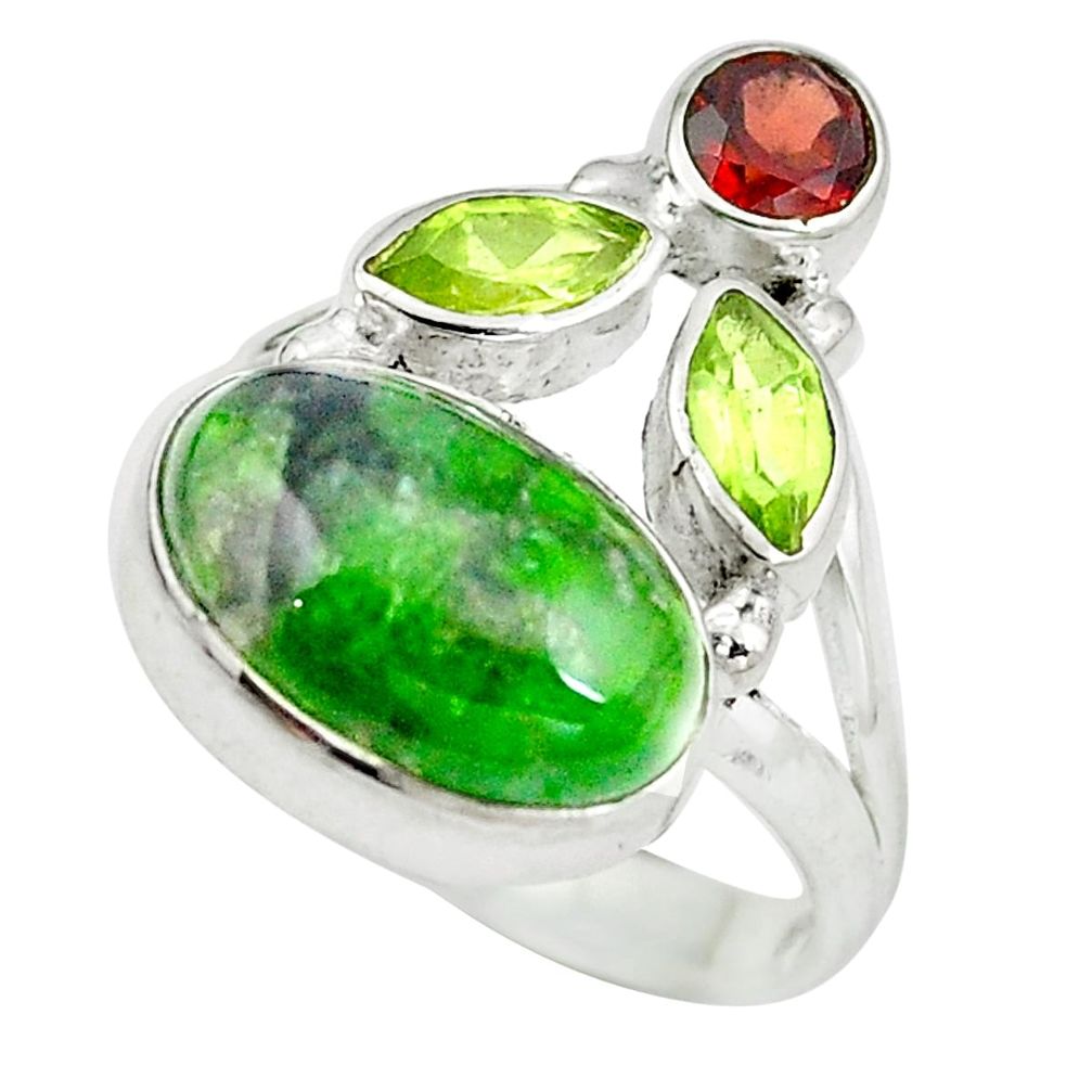 Natural green chrome diopside red garnet 925 silver ring size 5.5 d29205