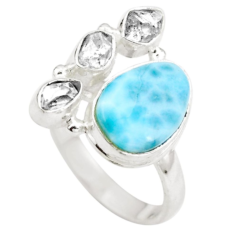 Natural blue larimar herkimer diamond 925 silver ring jewelry size 7 d29222