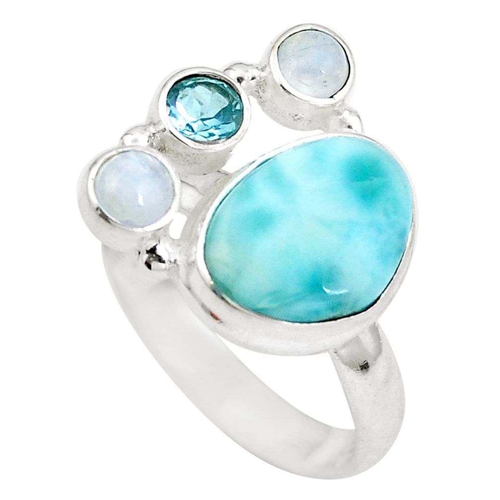 Natural blue larimar moonstone topaz 925 sterling silver ring size 7.5 d29223