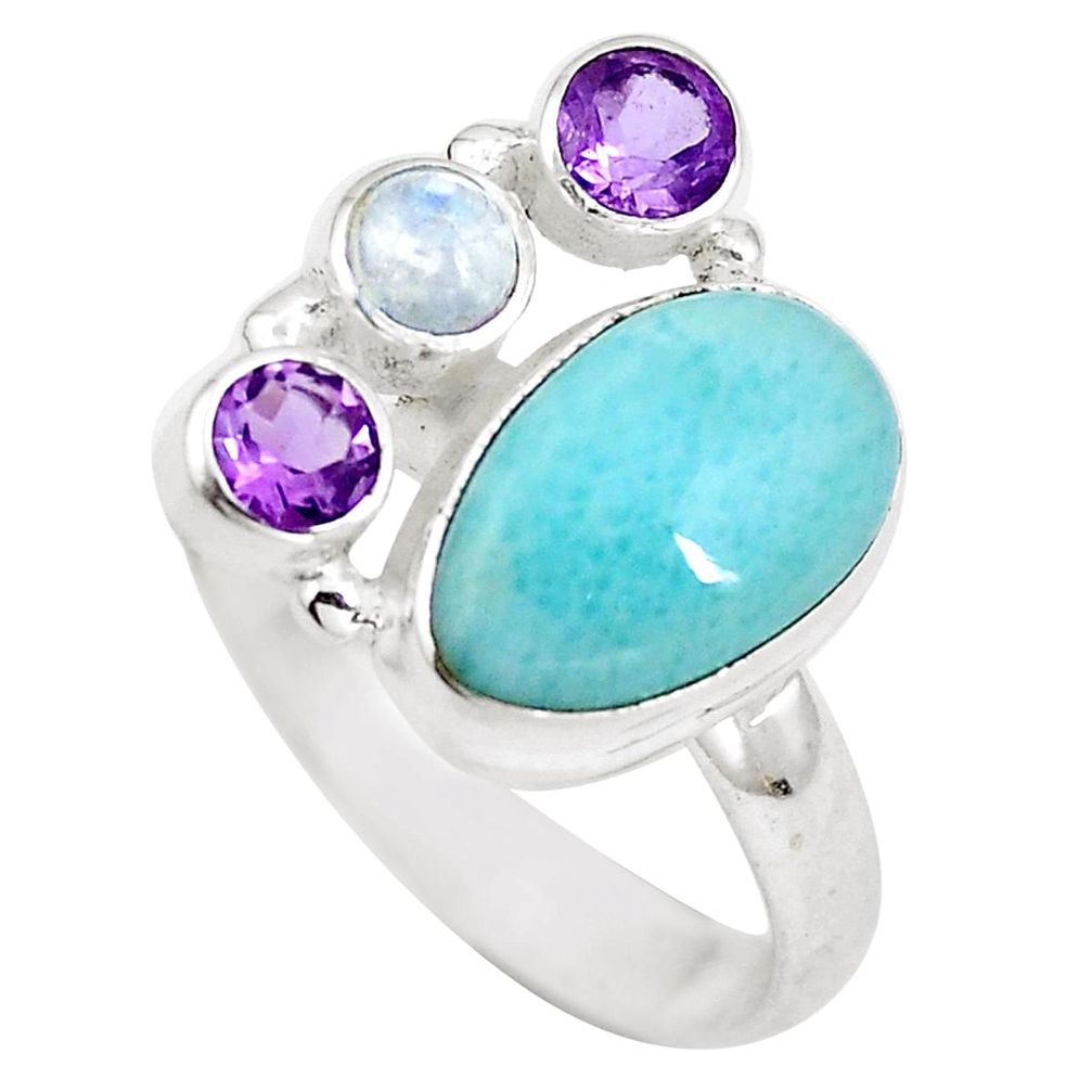 925 sterling silver natural blue larimar moonstone amethyst ring size 8 d29224