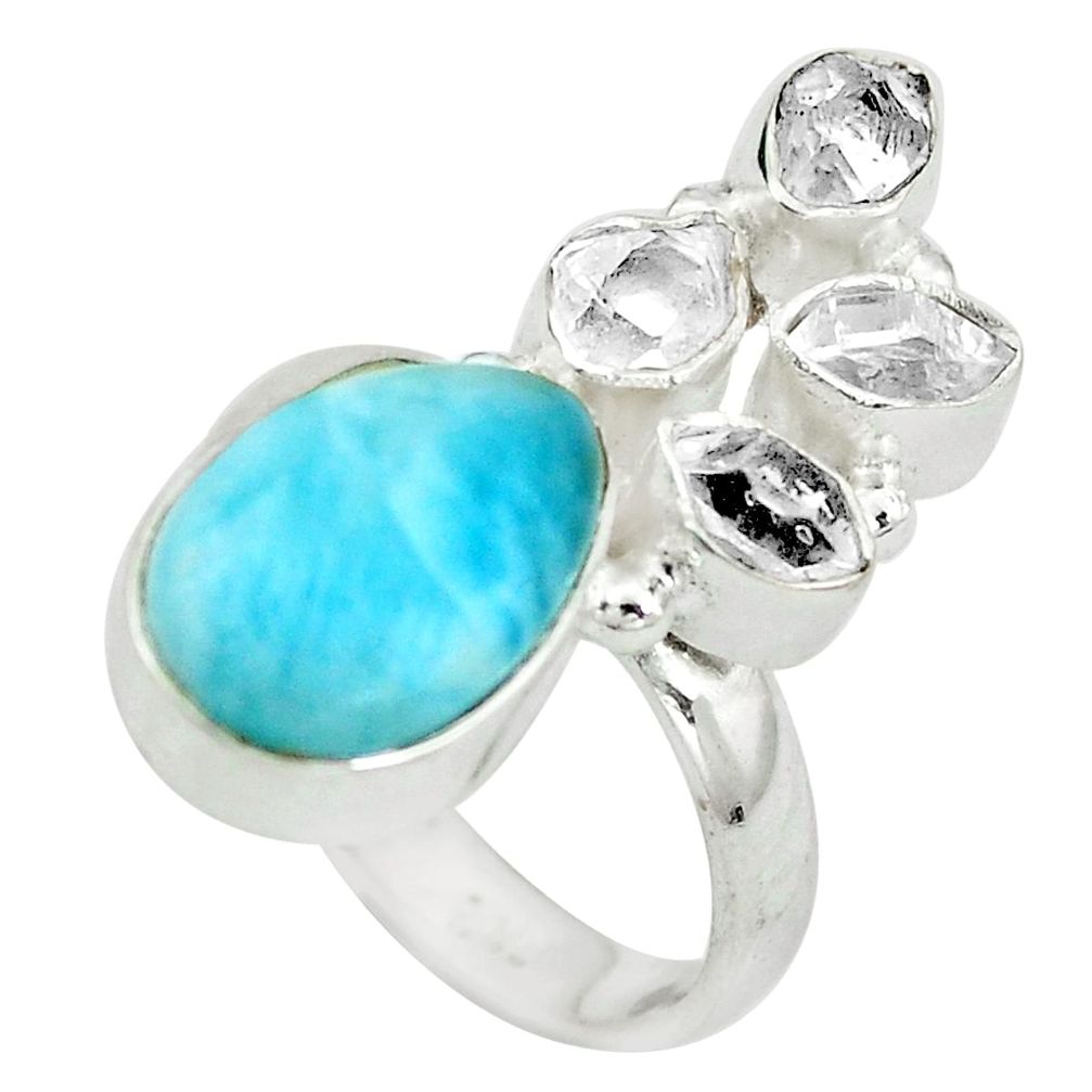925 silver natural blue larimar herkimer diamond ring jewelry size 7 d29230