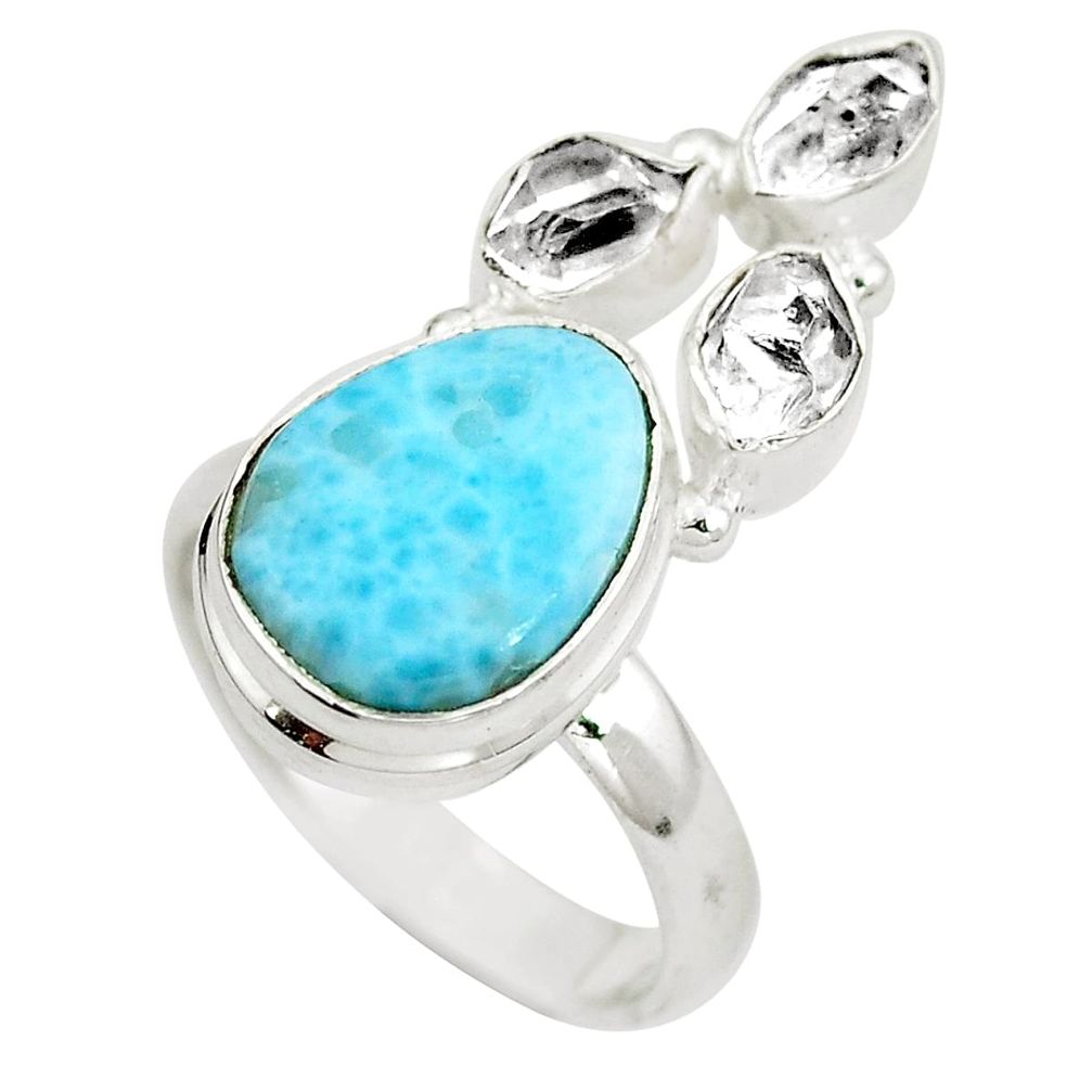 Natural blue larimar herkimer diamond 925 silver ring jewelry size 7 d29231