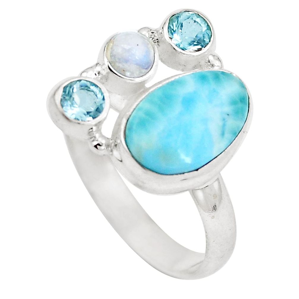 Natural blue larimar moonstone 925 sterling silver ring size 8 d29235